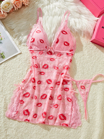Printed Lace Babydoll Set