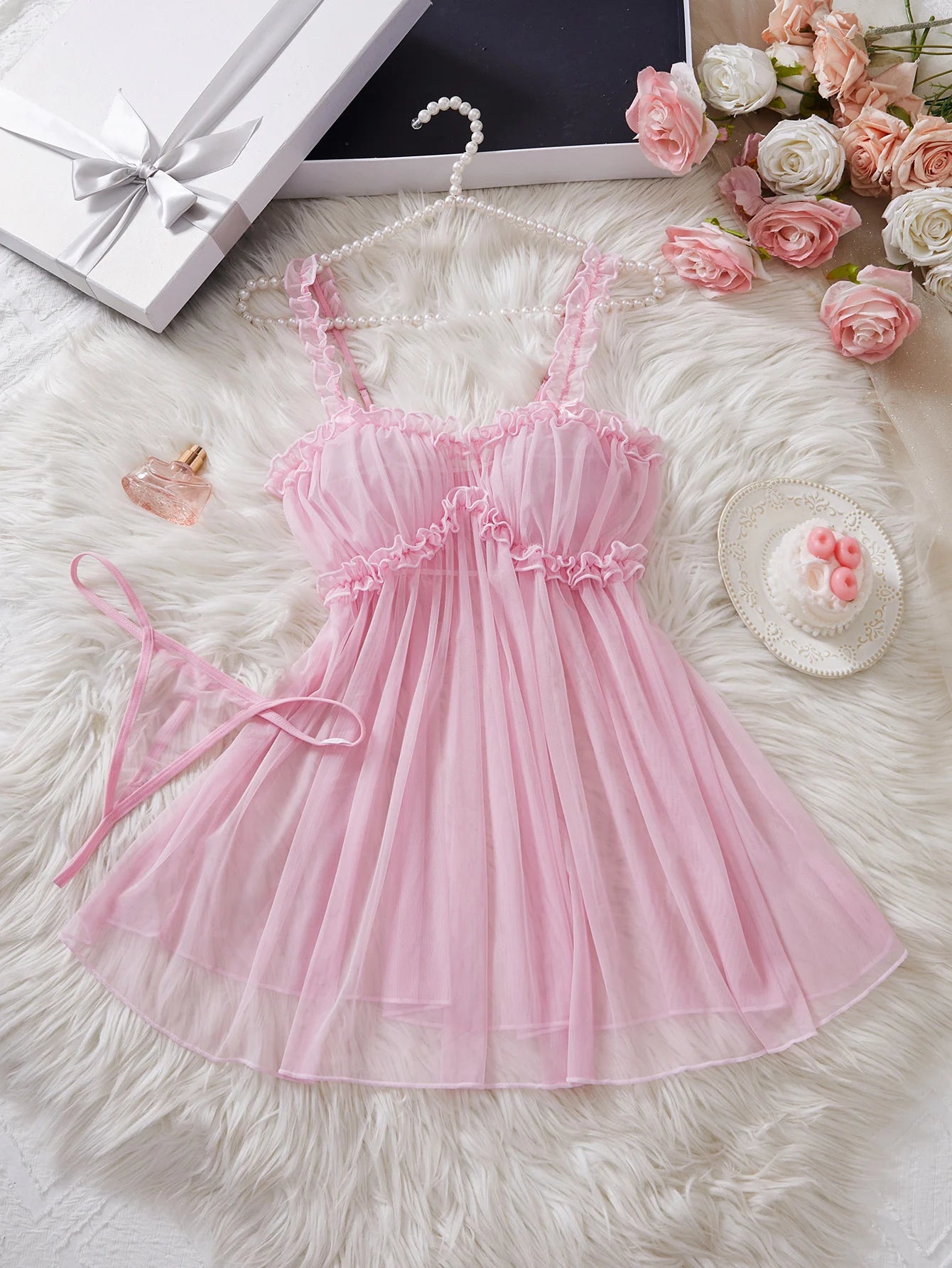 Pink Lace Babydoll Set
