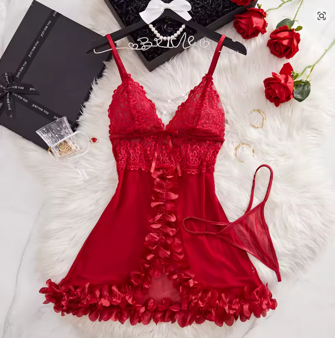 Deep V Lace Babydoll Set