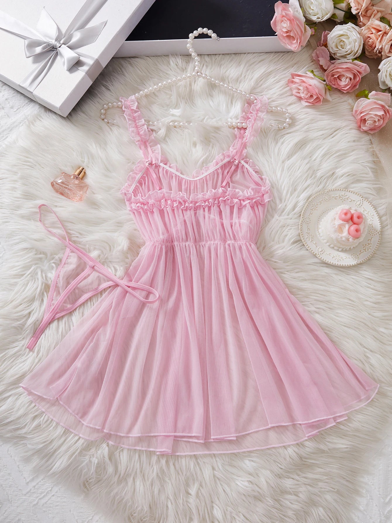Pink Lace Babydoll Set